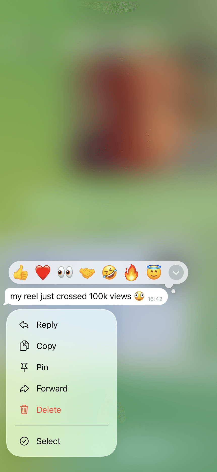 Buyer Telegram message: reel crossed 100k views
